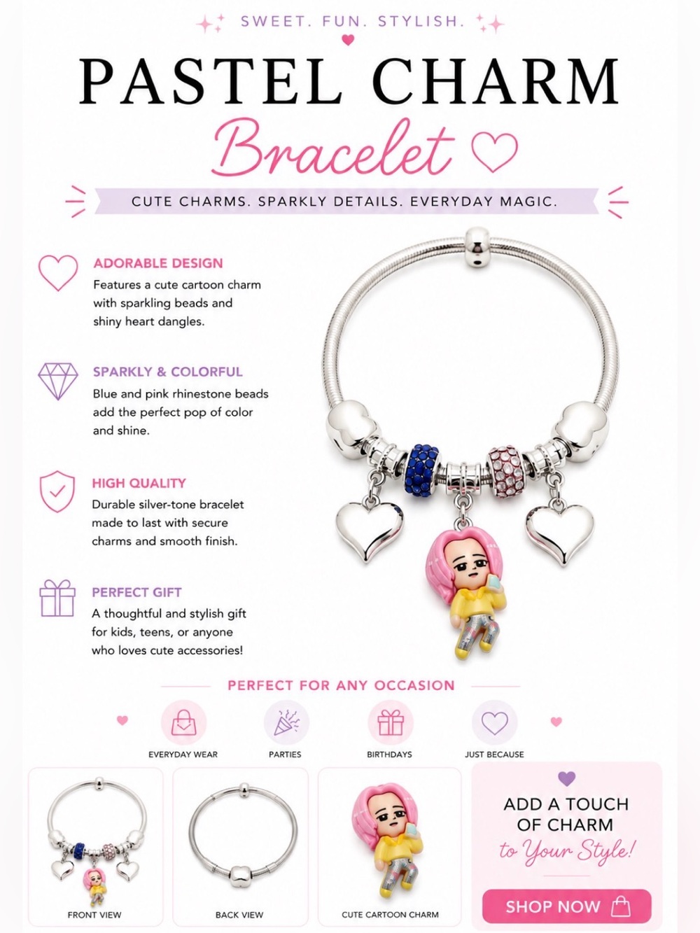 CUTE CARTOON CHARACTER CHARM BRACELET